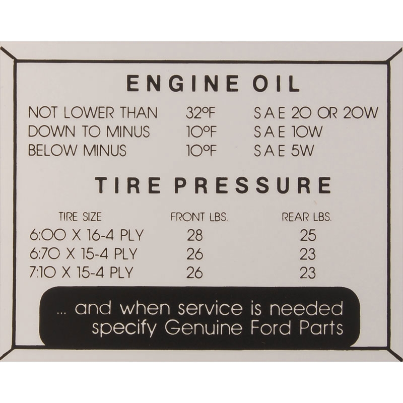 Decal Glove Box Engine Oil Tire Pressure For Ford Cars