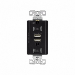 CWD-TR7755BK Duplex Receptacle 15A 125V plus 2 USB charger 3.1A - Black