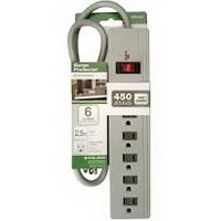 EXT-414517801 6-Outlet Power Bar 450J Surge (Grey) Lit Switch 2.5'