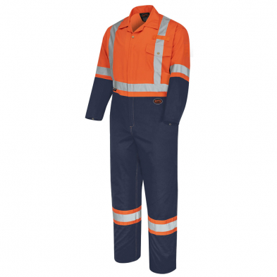  PIONEER 2-TONE POLY/COTTON SAFETY COVERALLS - ORANGE/NAVY