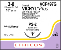 VCP497G SUTURE VICRYL PLUS 3-0 PS2 3/8 CIRC REV CUT 18"