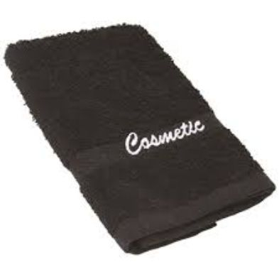 BTY12X12BLACK Black Cosmetic Towel W/ White Embroidery