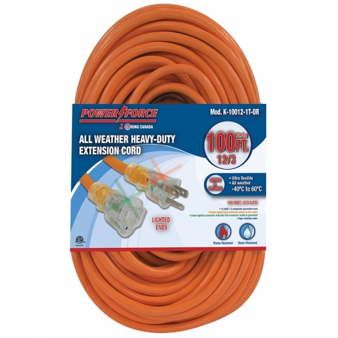 K-10012-1T-OR Rallonge électrique 12/3 à prise simple de 100' - orange