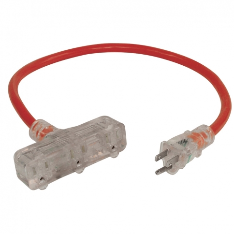 K-212-3T-RD 2' 12/3 TRI-TAP EXTENSION CORD- RED