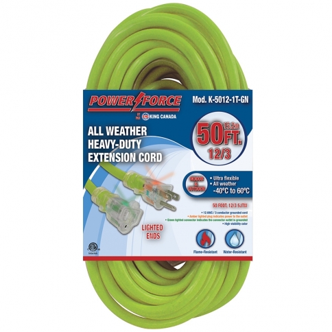 K-5012-1T-GN 50' 12/3 SINGLE TAP EXTENSION CORD- GREEN