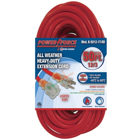 K-5012-1T-RD 50' 12/3 SINGLE TAP EXTENSION CORD- RED