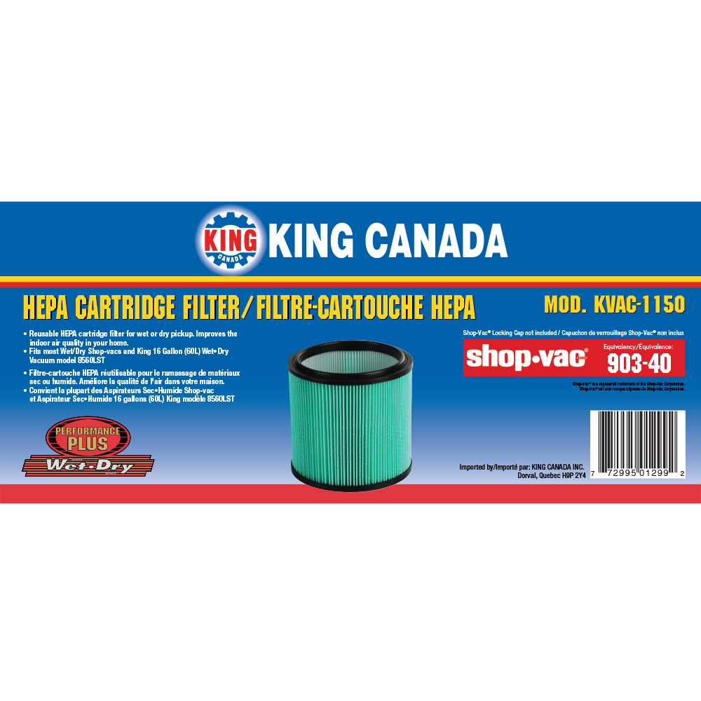 Aspirateur à cendres, King Canada, 53 PCM, 7,5 A, filtre-cartouche