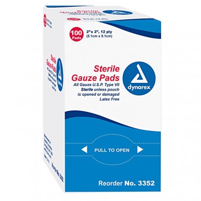 EM-6624-3352 2"x 2" Sterile Gauze 12 ply Singles 100/box