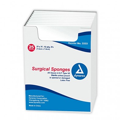 EM-6625-0002 3"x 3" Sterile Gauze 12 ply 2/pack, 25 packs/box