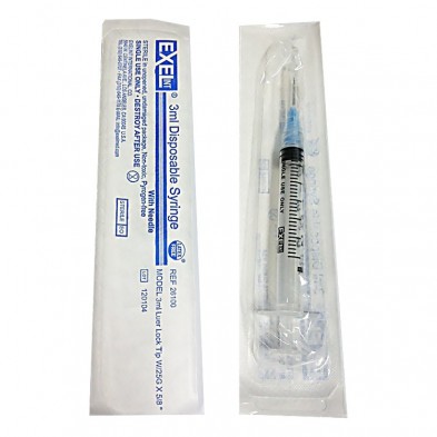 EM-6822-6100 3cc Syringe w/25Gx 5/8" Needle Combo, 100/box, Exel