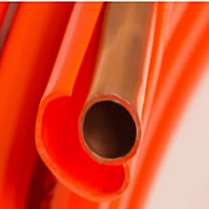 Orange 3/8" OD Refrigeration Coated Copper Tubing for Fuel Oil - 50' Coil