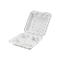 PP White Hinged 3-Comp Container 8x8x2.7'' 150pcs/cs