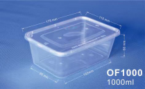 1000ml Clear Plastic Rectangle Container with lid 300set/cs