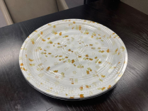 14"White Round Maple Leaf Plastic Sushi Party Tray 50sets/cs