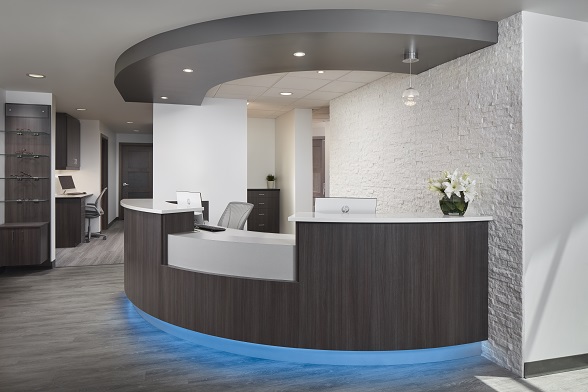 Custom Reception Desks For Optical, How Much Space Do You Need Behind A Reception Desk