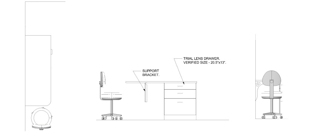 exam room layout, exam room cabinets, exam room counter, optical space design, optical cabinets