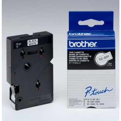 Brother PTouch Tape TC201 12mm Black on White | Food Supplies Distributing