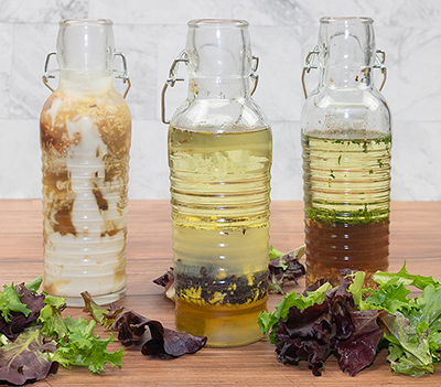 Salad dressing in clear bottles