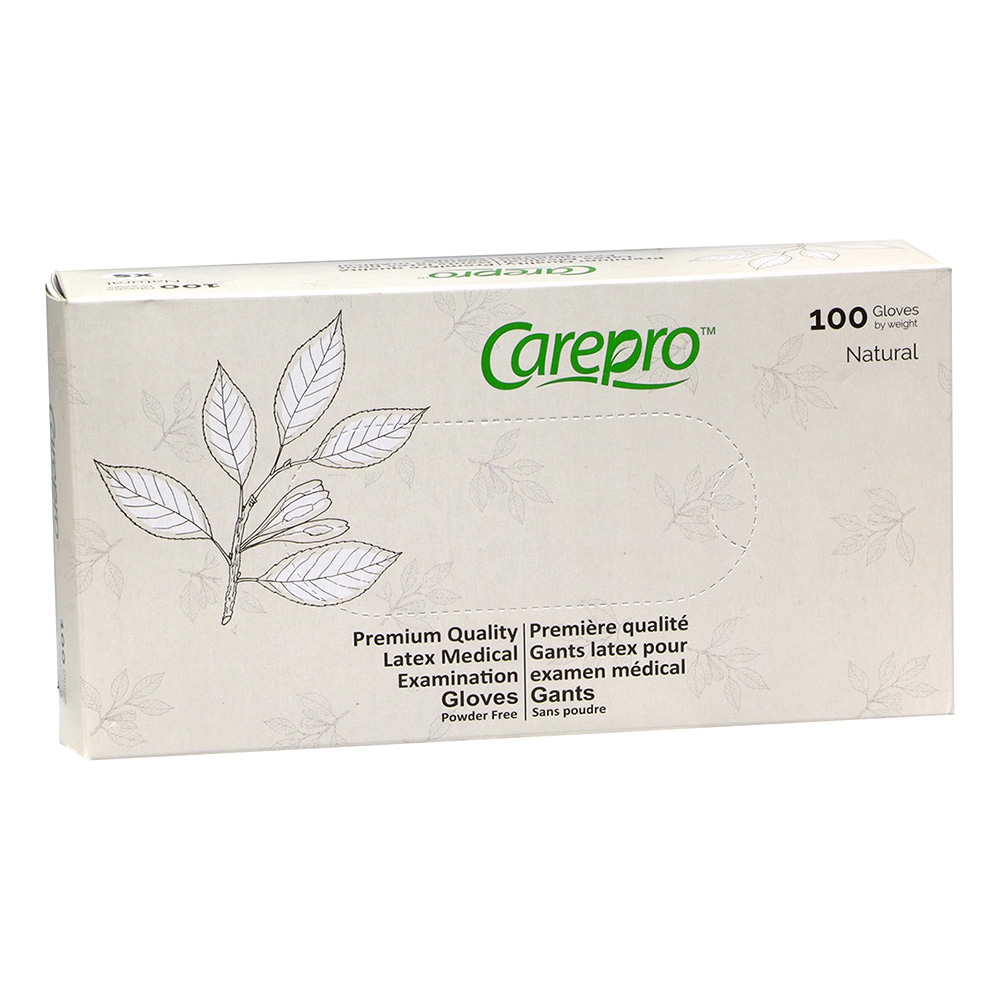 CarePro Latex Powder Free Exam Gloves Natural 100PC Medium