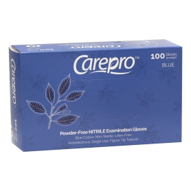 CarePro Nitrile Powder Free Exam Gloves Blue 100PC Small