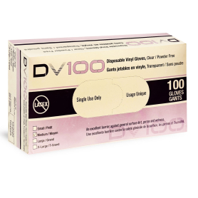 DV100 Disposable Vinyl Gloves Clear PF 100 pcs Medium  00013