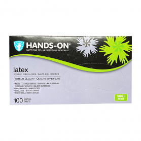 Hands On Latex PF MedicalExam Gloves 100PK - Small 00210