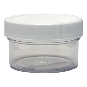 Clear Round Wide-Mouth Plastic Jar 1 oz White Cap 00797