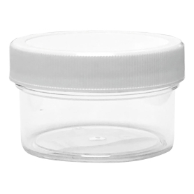 Clear Round Wide-Mouth Plastic Jar 1 oz White Cap 14487