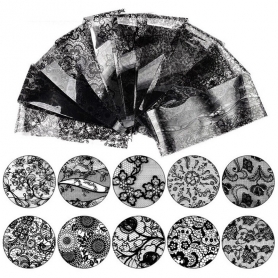 Nail Art Transfer Foils Lace Flower Design Black 2771-BK