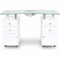 J&A Nail Table White Frosted Glass Top With Draft Fan 3 pcs