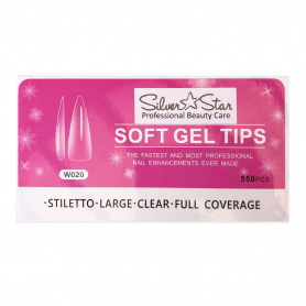 Silver Star Gel Tips 550PC Stiletto ClearFullCoverage L W020