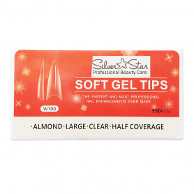 Silver Star Gel Tips 550PC Almond Clear Half Coverage L W100