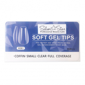 Silver Star Gel Tips 550PC Coffin Clear Full Coverage S W061