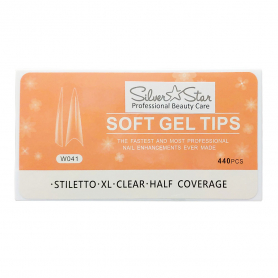 Silver Star Gel Tips 440PC StilettoClearHalfCoverage XL W041