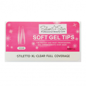 Silver Star Gel Tips 440PC StilettoClearFullCoverage XL W048