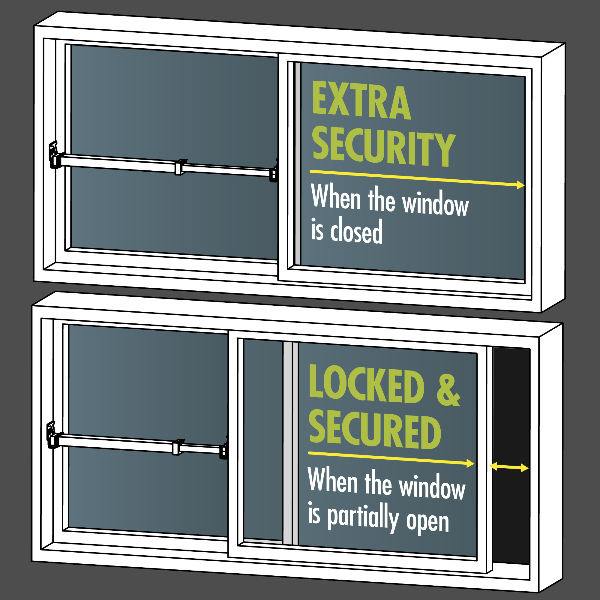 Barre de sécurité pour porte patio 110 et Barre de sécurité pour fenêtre avec verrou anti-soulèvement 111