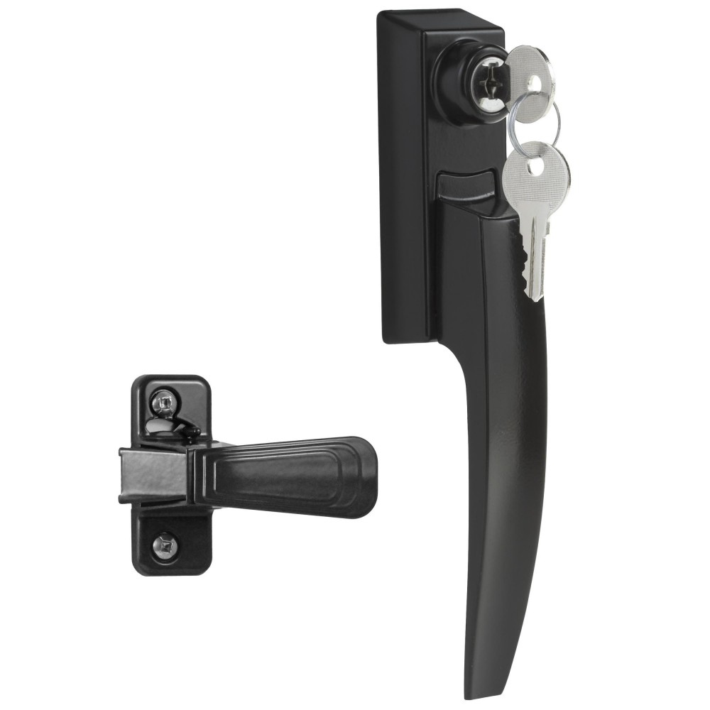 Ideal Security Push Button Door Handle Set For Storm & Screen Doors – With Key Lock And Metal Construction In Black