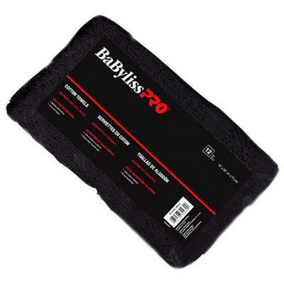 BabylissPRO Cotton Towels 16"x28" 1Dozen - Black #34470