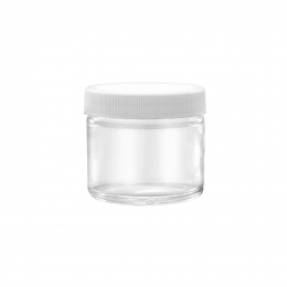 Clear Straight-Sided Glass Jar White Lid 2 oz  00813