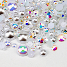 VDD Rhinestone Rainbow Half Round Pearls Mix Size 30g D1101