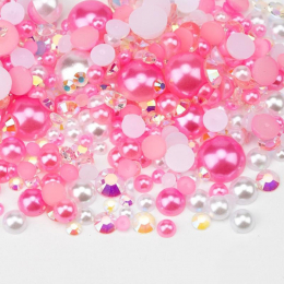 VDD Rhinestone Rainbow Half Round Pearls Mix Size 30g D1102