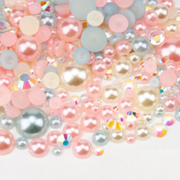 VDD Rhinestone Rainbow Half Round Pearls Mix Size 30g D1129