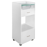 J&A Work Station Trolley (2pcs) - White/Frosted Glass Top