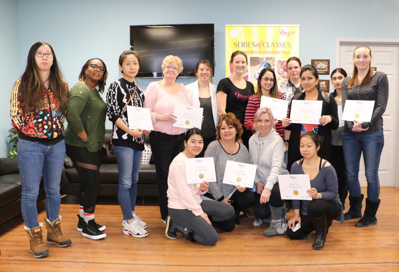 Aesthetic and nail technician students holding certificates in mississauga after class