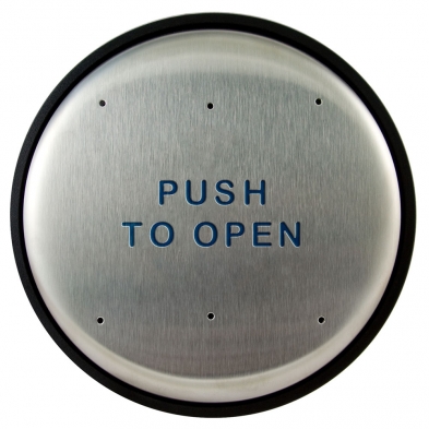 BEA 10PBR Stainless Push Plate, 6" Round, Blue Text Only