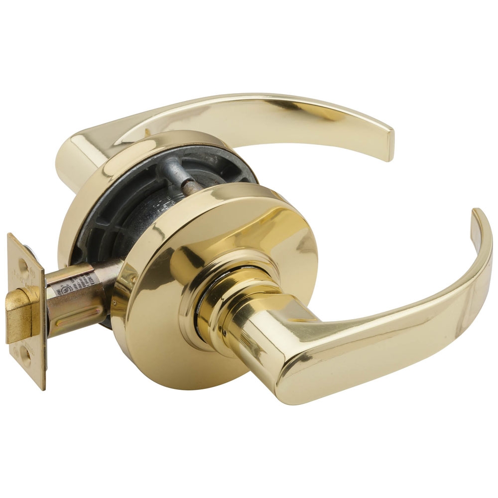 Keyless Schlage AL10S NEP 605 Series AL Grade 2 Cylindrical Lock Passage Function Bright Brass Finish Neptune Design 