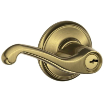 Schlage F51A-FLA-609 Entry Lock, Flair Lever, Antique Brass