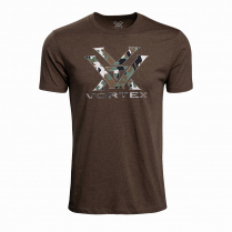 Vortex Men's T-Shirt: Brown Heather Camo Logo