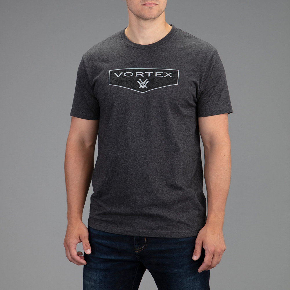 Vortex Men's T-Shirt: Charcoal Heather Shield