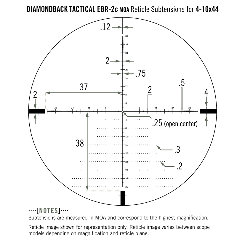 Lunette de tir Diamondback Tactique  4-16x44 PPF avec réticule EBR-2C MOA